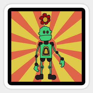 retro popart flower robot Sticker